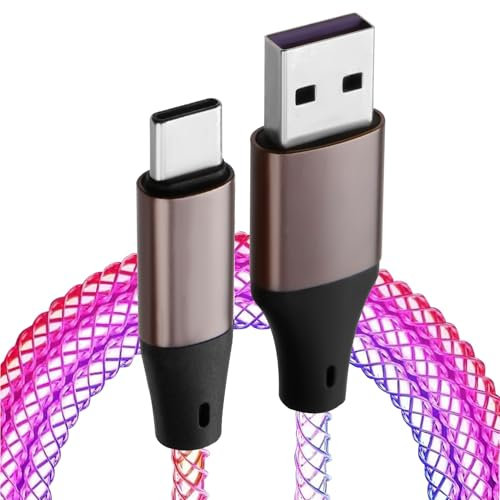 Hemlosk USB-A-auf-USB-C-Ladekabel, Bunt, 100 cm Usb C Ladekabel Led, Pulsierendem LED-Licht/Ruhiger Farbwechsel, Ganz ohne Störendes Blinken/Echter Hingucker für Gamer, Kfz Innenraum, Schlafzimmer