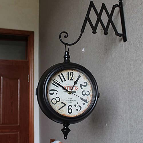 HUIMVNC Vintage Doppelseitige Uhr Old Station Paddington Metall Einziehbare Uhr Schwarz Times