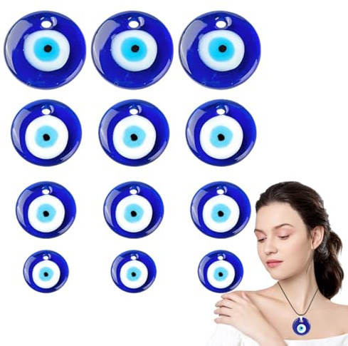 YUZNA 12 Stück Nazar Boncuk Anhänger Evil Eye Glas für Glücksbringer Schmuckherstellung Deko für DIY Halskette,Armband,Schmuck(Blaues Auge)