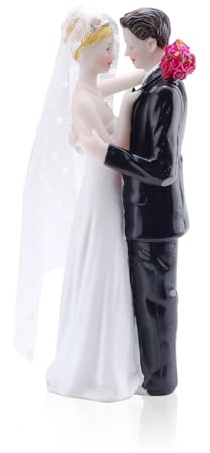 Décoration de gâteau de mariage faite à la main - Figurine de mariée et de mariés - Décoration de gâteaux de mariage (blanc/noir)
