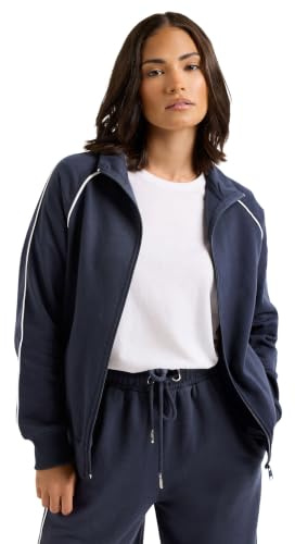PixieGirl Petite Navy Blue Contrast Piping Zip Sweatshirt Petite