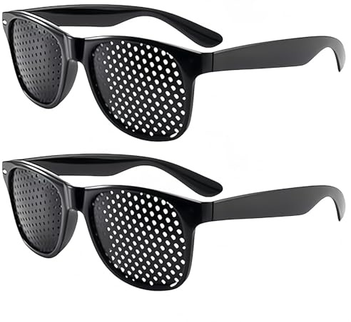 strrng 2 Pcs Pinhole Glasses, Black Vision Correction Glasses, Pin Hole Correction Glasses, Pinhole Glasses for Improving Vision, for Enhance Focus and Clarity, Fatigue Relief(Normal & Sporty)