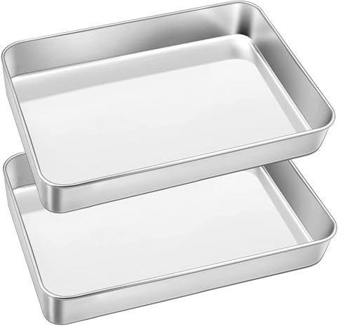 2 Pack Deep Baking Sheet Pan, Stainless Steel Large Baking Trays (31x24x5 cm), Rectangle Cake Tin Tray Bake Tin for Brownie Cake Lasagna, Non-Toxic, Mirror Finish Rust Free Durable & Dishwasher Safe
