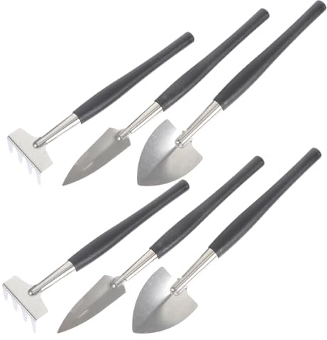 FUTUREORYY 6 Stück Garten Handwerkzeugset aus Edelstahl mit Ergonomischem Design Kleine Gartenschaufel zum Pflanzen für Bonsai und Zimmerpflanzen im Outdoor Garten