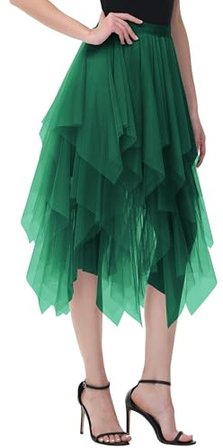 Damen Tüll Röcke High Low Layered Faltenrock Midi Rock Asymmetrisch Karnevalsrock Elegant Weich Knielang Puffy Fee Röcke