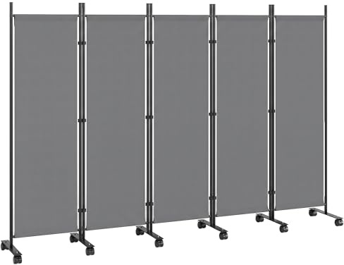 Outsunny Raumteiler Paravent Freistehend 5-TLG. 252 x 40 cm Dunkelgrau