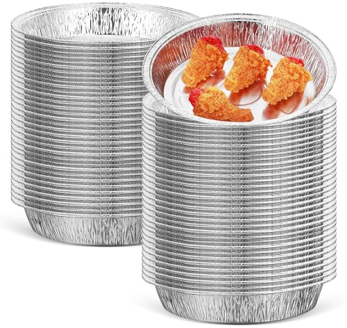 Sartén para Freidora de Aire Redonda de Aluminio 100 Piezas Plata | Bandejas de Aluminio, Uso Versátil para Reuniones Familiares y Fiestas, Limpieza Fácil y Almacenamiento Cómodo