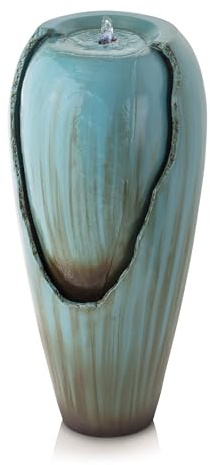 Alpine Corporation 84 cm Tall Water Jar Fountain with LED Light, Turquoise