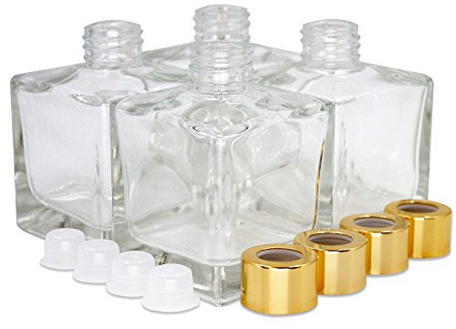 Feel Fragrance ™'s Large Square Glass Diffuser Bottles Set of 4-3.7 High,180ml 6.1 fl oz. Fragrance Accessories Use for Diy Replacement Reed Diffuser Sets with Essential Oils,Reed Sticks.