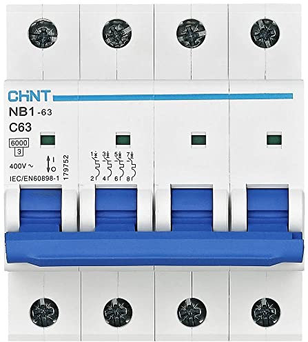 Chint NB1-63C4P50 Serie Miniatur-Leitungsschutzschalter, 50 A, 4-polig, C-Kurve, 6 kA