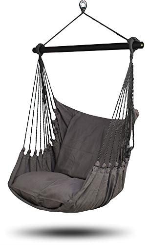 HOBEA-Germany Hängesessel Hängestuhl Hängesitz mit 2 Kissenhüllen (L (bis 120kg belastbar), Uni Grau)