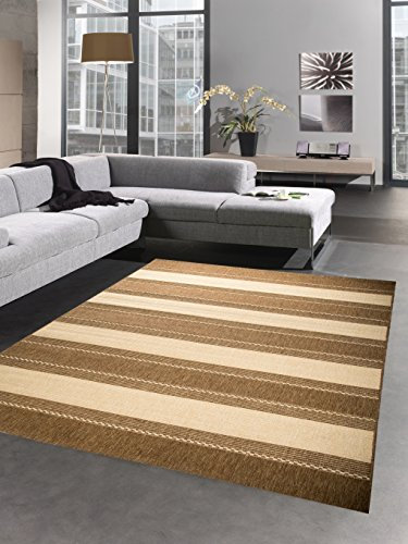 CARPETIA Teppich Sisal Optik Küchenläufer Küchenteppich Streifen beige braun Größe 80x150 cm
