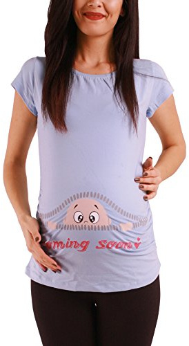 M.M.C. Umstandsshirt Kurzarm Damen mit Coming-Soon-Motiv – Umstandsmode T-Shirt für die Schwangerschaft, mitwachsende Raffung, 95% Baumwolle, S bis XL