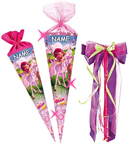 alles-meine.de GmbH 3-D Glitzer Effekt ! Schultüte - Mia and Me - Einhorn Kyara - 70 cm - rund - incl. Name und große Schleife - Organza Abschluß - Zuckertüte - mit/ohne ..