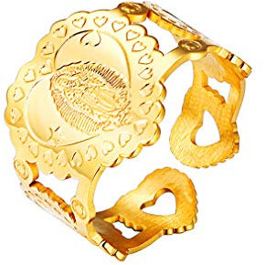 FaithHeart 316L Edelstahl 18k vergoldet plattiert Jungfrau Ring verstellbare Ring mit Geschenkebox für Mama und Papa