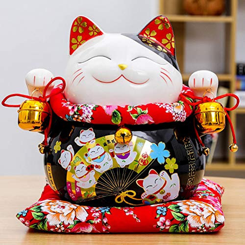 Glückskatze Maneki Neko Feng Shui aus Porzellan, 25,4 cm, D9