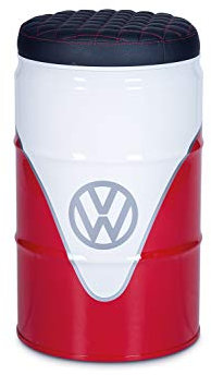 BRISA VW Collection - Volkswagen Ölfass-Möbel-Party-Hocker-Sitz-Bar-Stuhl im T1 Bus Design mit Stauraum (Bus Front/Weiß & Rot)