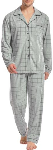 iClosam Ensemble Pyjama Homme à Manches Longues Col V Pyjama Coton à Carreaux Ensemble de Pyjamas Élastique avec Bouton Loungewear Confortable Hiver