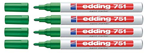 Edding 751 Marqueur de peinture Pointe M, 4er Pack, vert, 1