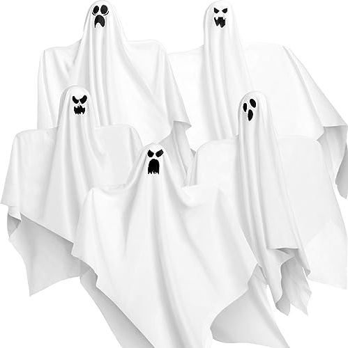 JOYIN 27.5 Halloween Hanging Ghosts Outdoor Decoration(5 Pack), Cute Flying Ghost for Halloween Front Yard Patio Lawn Garden Party Décor and Holiday Hanging Decorations
