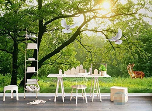 Papier Peint Bois Verts Paysages Naturels Fresque Intissé 3D Papier Peint Panoramique Nature Peinture Murale Chambre Salon 150x105 cm