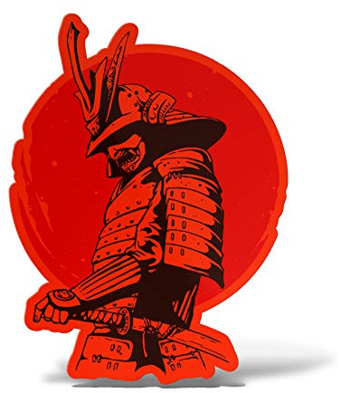 Erreinge® Aufkleber Neonrot 10 cm Samurai Totenkopf Japan Aufkleber bedruckt für Auto Motorrad Wand Stoßstange Computer Laptop Gepäck Fahrräder