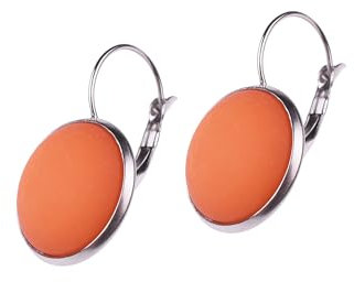 Adi Modeschmuck Ohrring 'Kaja', 16mm Cabochon aus echtem Polaris in einer leichten Klappbrisur aus Edelstahl, handgefertigt in Berlin Edelstahl (Orange)