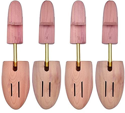 tongzaner Cedar Shoe Tree for Men, Wide Heel Women's Adjustable Shoe Tree, Split Toe Cedar Boot Tree, Red, M(Fits Shoe Sizes: 9-10)