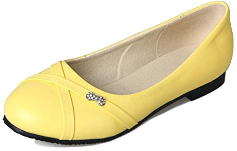 MJIASIAWA Womens Casual Flats Closed Toe Slip On Office Work Dolly Shoes Ballerinas Ballet Mocasions Comfort Walking Loafers Yellow Size 8 UK/43 Asian