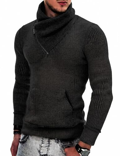 Coofandy Men's Knitted Turtleneck Pullover Shawl Collar Sweaters Slim Fit High Neck Sweater with Pockets