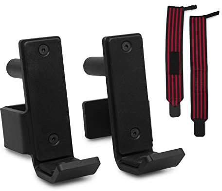Orangepatrick 2x3 J-Cup Power Rack Attachments to Hold Barbells Complete with Wrist Training Straps