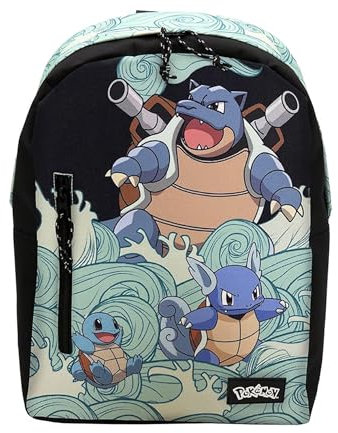 Pokémon - Mochila Juvenil Adaptable a Trolley, Diseño Squirtle, con Cremallera, Bolsillos Frontales, Color Azul (CyP Brands)