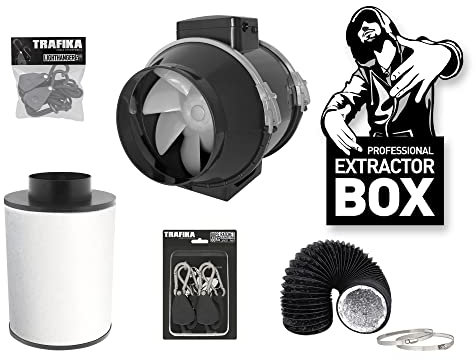 TRAFIKA EXTRACTOR KIT 150mm/690m3h Abluftset für Growbox – Rohrventilator 150mm, Aktivkohlefilter, Flexibler Schlauch & Schlauchschellen – Komplettset für effiziente Belüftung und Geruchskontrolle