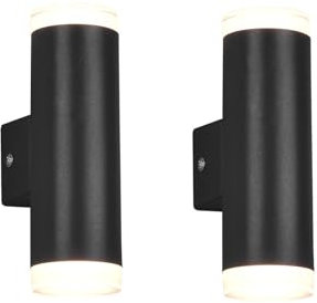 2er Set Badezimmer Wandleuchten Up & Down in Schwarz matt, Höhe 16cm