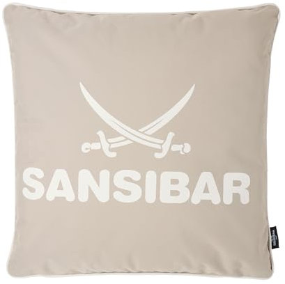 Sansibar Sylt Dekokissen »Outdoor Kissen (1 Stück), Dekokissen Logodruck, 45x45 cm, mit Kissenfüllung, Wasser- und schmutzabweisend«, in- und Outdoor geeignet (Taupe/Offwhite)
