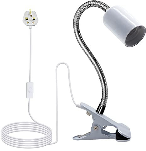 Clip on Lamp, Clip on Reading Light with Metal Base, 220CM Clamp on Bedside Light,9MM&350MM Thickened Lengthened Gooseneck E27 Bulb Holder, E27 Clamp Lamp Fitting for Reading Plant Growth Fish Tank