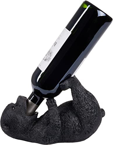 BRUBAKER Porte-Bouteilles de vin Ours assoiffé - Porte-Bouteilles Animaux ivres - Porte-Bouteilles drôle - Bar Accessoires du vin Déco Figure Peinte à la Main Noir - Cadeau de vin