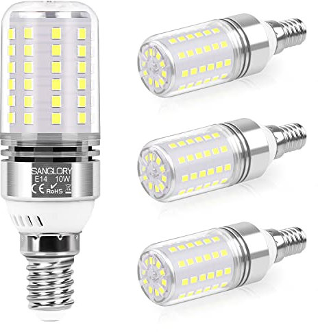 SanGlory Ampoule LED E14 10W 6000K, Équivalent Incandescente 90W, Blanc Froid 1050LM, Culot à Vis, Non Dimmable, Lot de 4