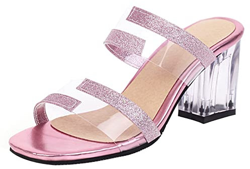 Diuniarza Mules à Talon Haut Femme, Sandales Bout Ouvert Décontractée Bloc Chaussures de Fête A Enfiler Briller, 13521Ori Violet Taille 48 EU