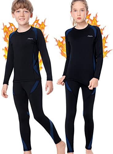 Thermounterwäsche Kinder, Funktionsunterwäsche Junge Skiunterwäsche Mädchen Winter atmungsaktiv Thermowäsche Set Warm Weich Funktionswäsche Thermo Unterwäsche Thermounterhemd für Kinder Blau XL