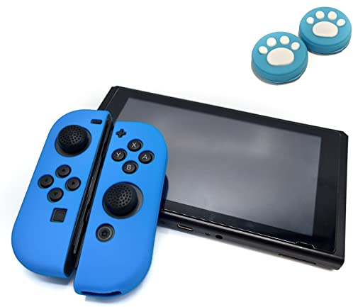 Generic | Siliconen Controller Hoesjes + Thumbgrips | 3.46 | Lichtblauw + Pootjes Lichtblauw met Wit | Beschermhoes Skin | Compatibel met Nintendo Switch & LITE | Softcover Case | Grip