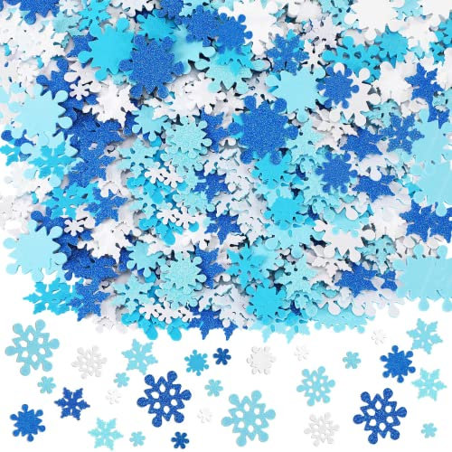 JULBEAR 300 PCS Christmas Snowflake Foam Stickers Glitter Self-Adhesive Craft Stickers for Kids Christmas or Winter Party Favor Decorations Supplies Home DIY Craft Projects Multiple Colors and Sizes