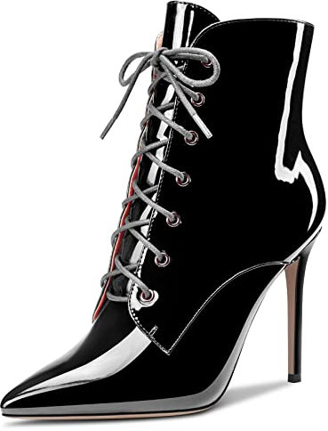 Castamere Donna Spillo Alto High Tacco Heel Cerniera a Punta Stivaletti Lacci Dress Sexy Ufficio 10 CM Heels Stivali Nero Verniciata 38 EU