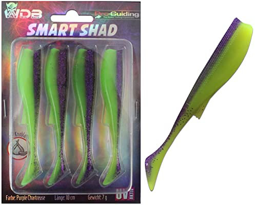 Angel-Berger Wild Devil Baits Smart Shad UV Pro Guiding Gummifisch (10, Purple Chartreuse)