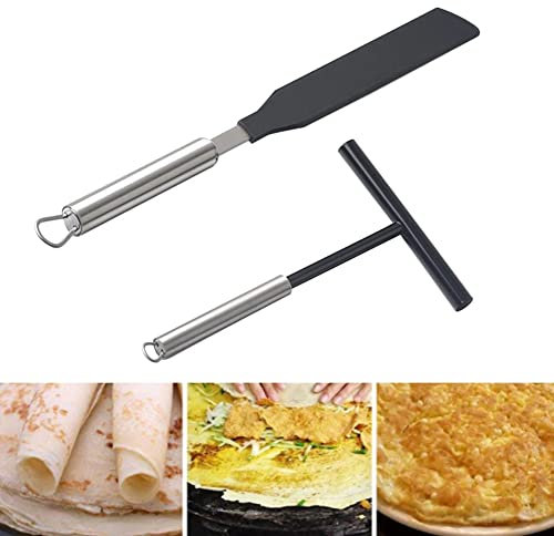 RZXBB 2 Stücke Crepes Verteiler und Spatel Edelstahl,Crepes Verteiler Teigverteiler,Crepes Wender,Crepes Zubehör,Spreizer Spatel Crepes für Zuhause Küche Backen Kochen Backwerkzeuge