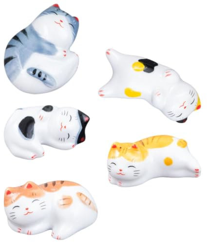 Luxshiny Essstäbchenhalter, 5 Stück Katze Form Essstäbchen Rest Besteck Tablett für Küche und Tischdekoration