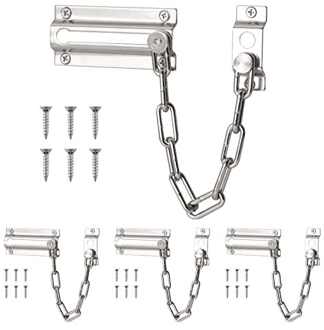 HOME MASTER HARDWARE Door Chain Lock, Extra Chain Locks for Inside Door, Chain Door Guard for Home Security (Satin Nickel Finish, 4 Pack)