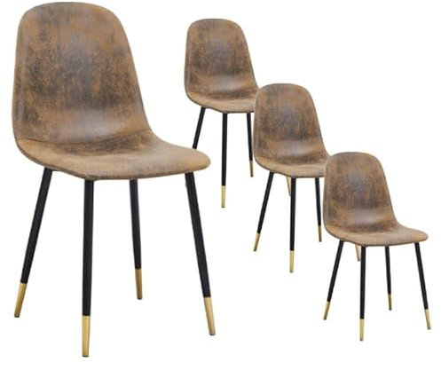 Homy Casa Esszimmerstühle, 4er-Set, aus Wildlederimitat, skandinavische Küchenstühle, für Esszimmer, Schwarz-Goldfarbene Beine, Braun