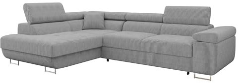 Mirjan24 Ecksofa Torezio Cord mit Bettkasten, Einstellbare Kopfstützen, Sofa mit Schlaffunktion, Eckcouch für Wohnzimmer, L-Form Couch mit Bettfunktion (Poso 110, Seite: Links)