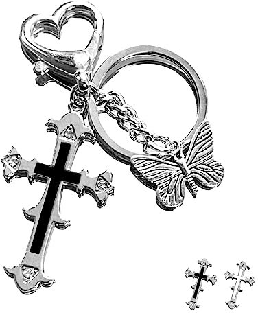 Meefisher Porte-clés vintage Y2k en forme de croix et papillon pour fille et femme, accessoires esthétiques, joli rétro punk, cadeau, Croix noire, Medium